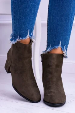 Sale Damskie Botki Na Słupku Zamsz Khaki Ferimate Damskie Botki Na Słupku|Brązowe I Beżowe Botki