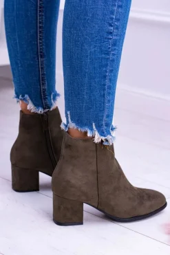 Sale Damskie Botki Na Słupku Zamsz Khaki Ferimate Damskie Botki Na Słupku|Brązowe I Beżowe Botki