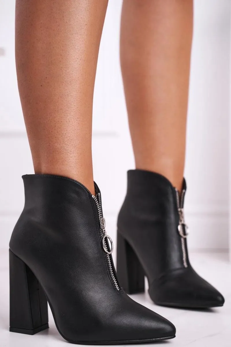 Botki Na Słupku|Czarne Botki>Boto Damskie Botki Na Słupku Zamek z Przodu Czarne Save Me