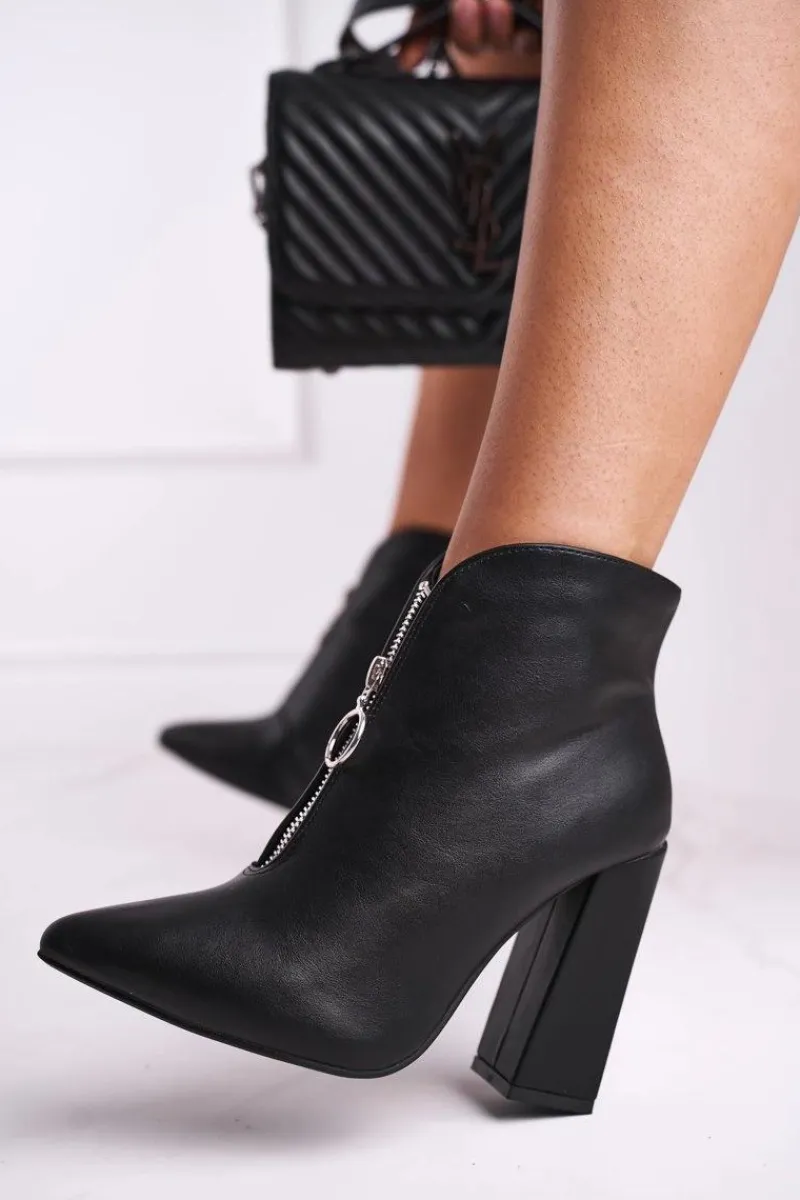 Botki Na Słupku|Czarne Botki>Boto Damskie Botki Na Słupku Zamek z Przodu Czarne Save Me