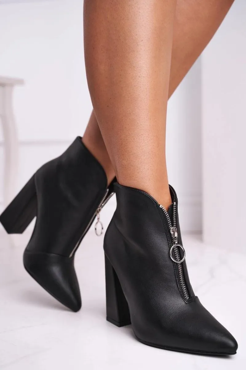 Botki Na Słupku|Czarne Botki>Boto Damskie Botki Na Słupku Zamek z Przodu Czarne Save Me