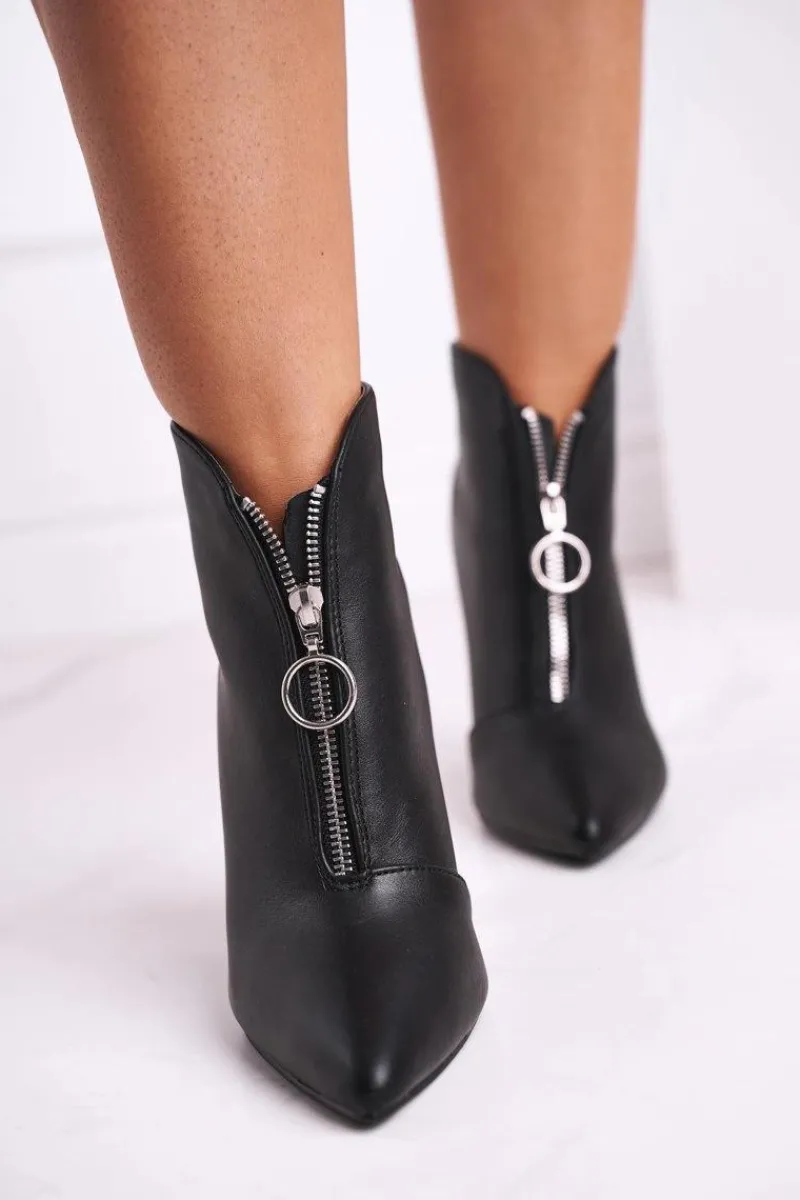 Botki Na Słupku|Czarne Botki>Boto Damskie Botki Na Słupku Zamek z Przodu Czarne Save Me