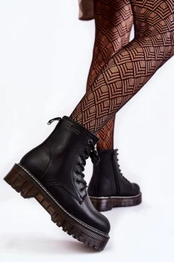 Damskie Trapery|Botki Sznurowane>Big Star Shoes Damskie Botki Na Suwak Big Star KK274537 Czarne