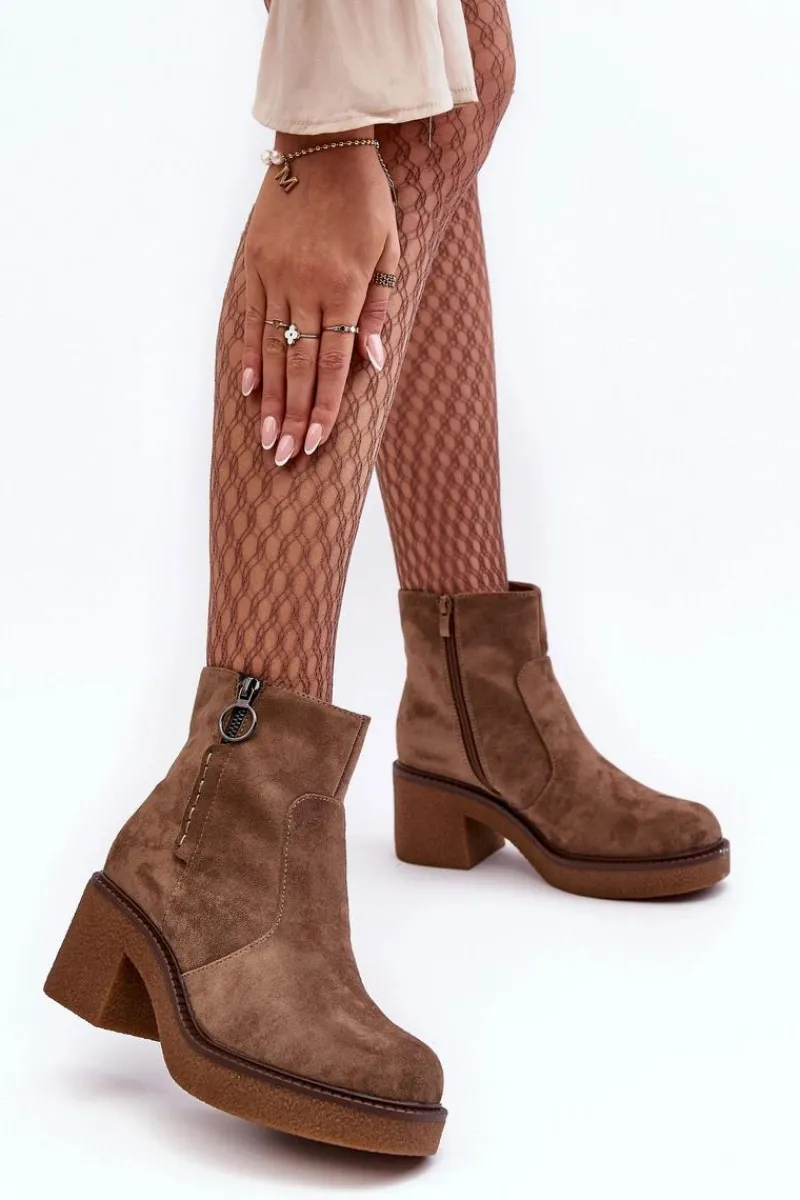 Botki Zimowe Damskie|Botki Na Obcasie>Buty Sergio Leone Damskie Botki Na Suwak Brązowe Romella