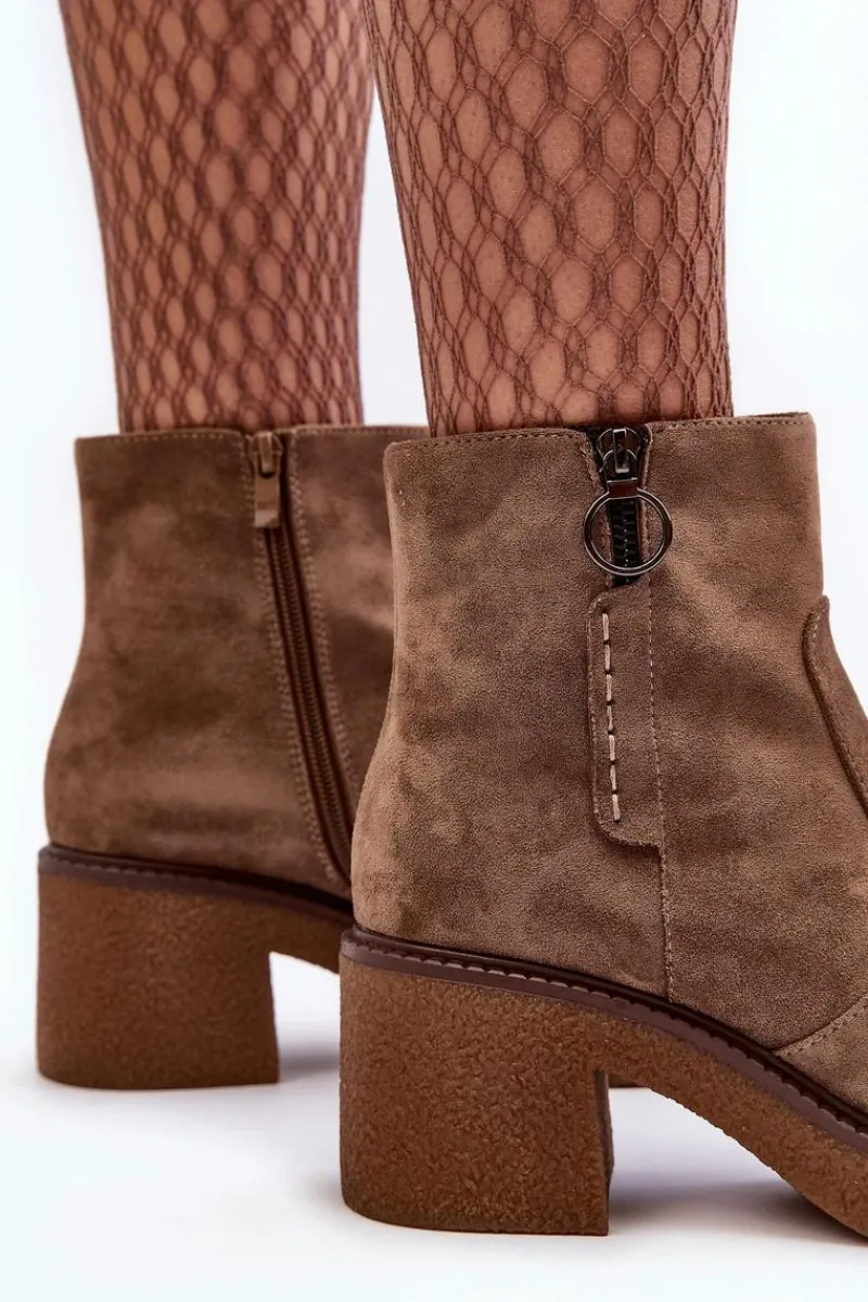 Botki Zimowe Damskie|Botki Na Obcasie>Buty Sergio Leone Damskie Botki Na Suwak Brązowe Romella