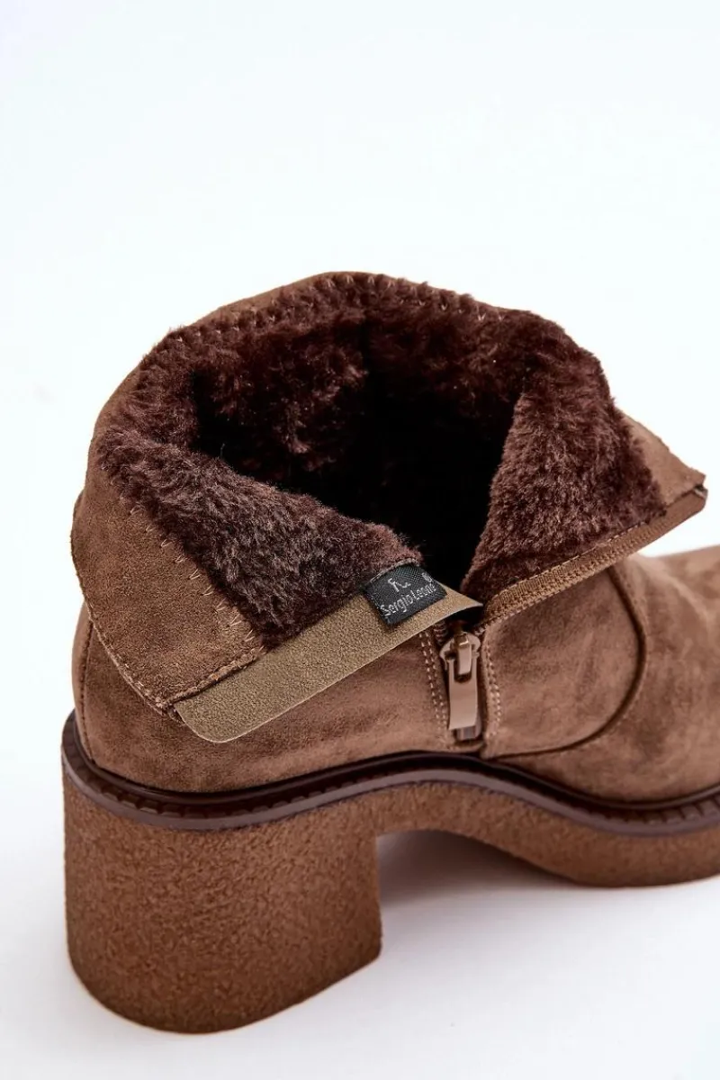 Botki Zimowe Damskie|Botki Na Obcasie>Buty Sergio Leone Damskie Botki Na Suwak Brązowe Romella