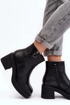 Best Buty Sergio Leone Damskie Botki Na Suwak Czarne Romella Czarny