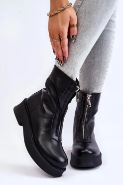 Boto Damskie Botki Na Suwak Na Platformie Czarne Laretto