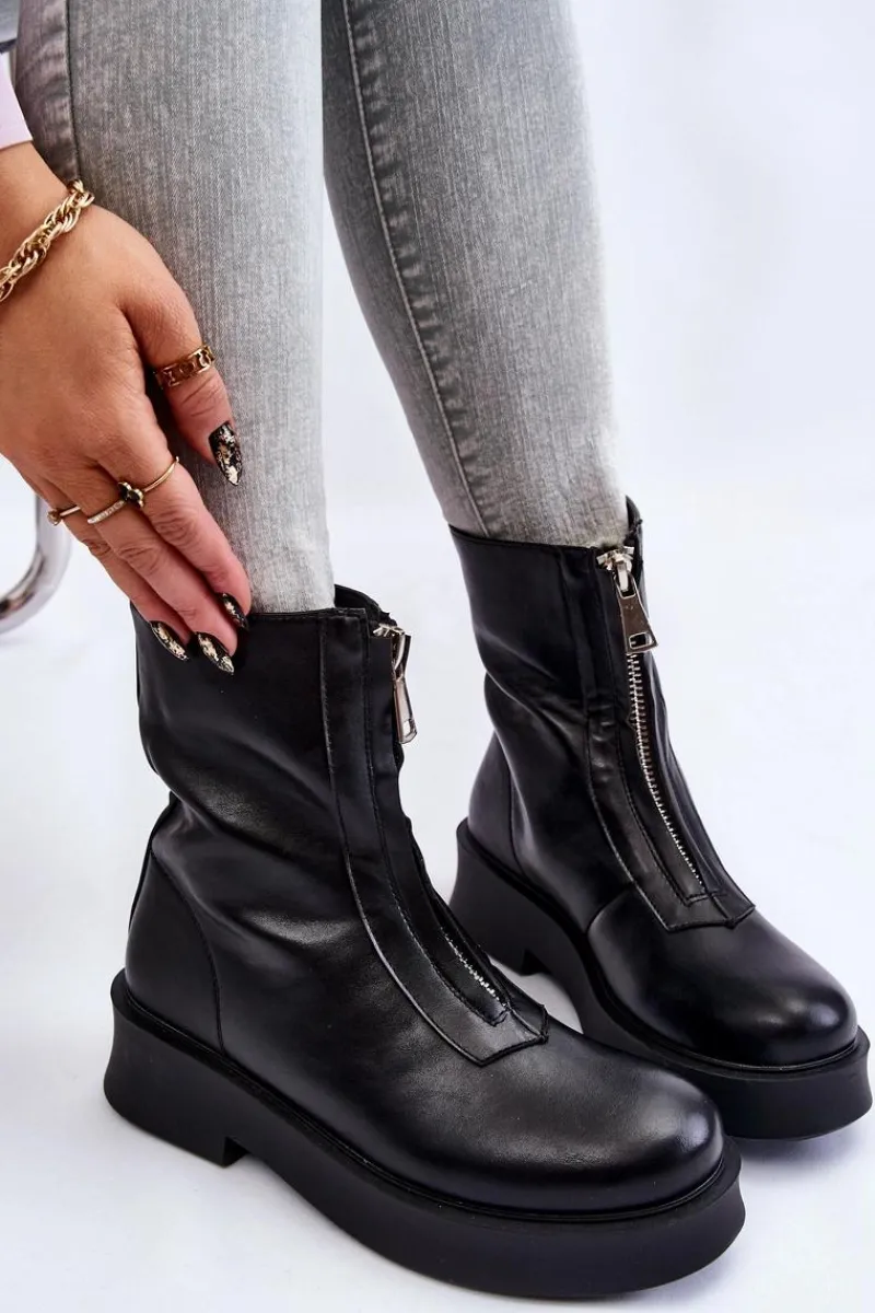 Boto Damskie Botki Na Suwak Na Platformie Czarne Laretto