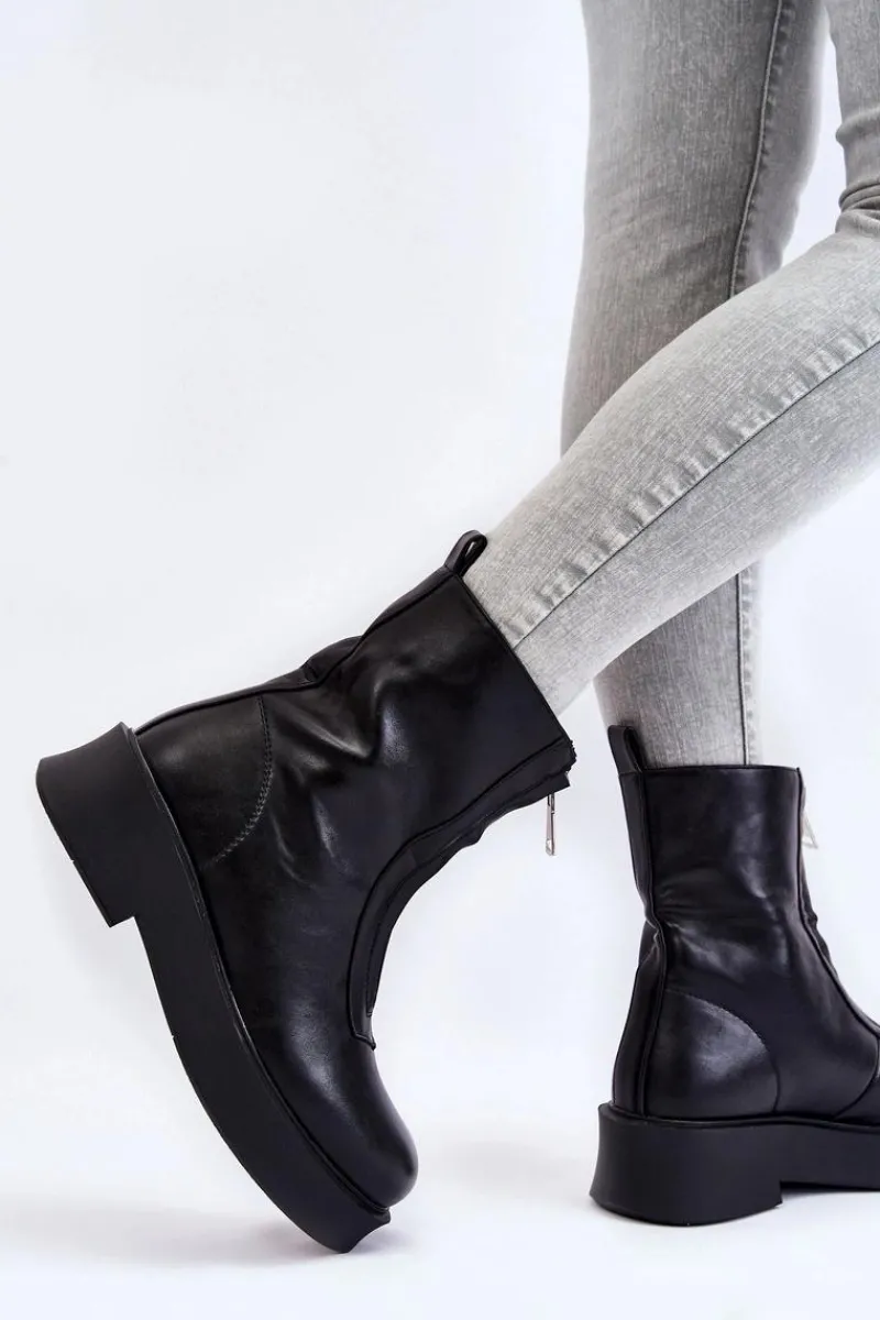 Boto Damskie Botki Na Suwak Na Platformie Czarne Laretto