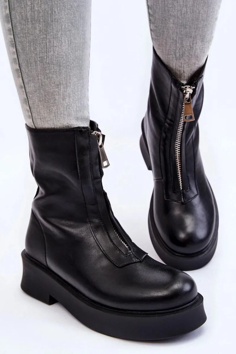 Boto Damskie Botki Na Suwak Na Platformie Czarne Laretto