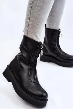 Boto Damskie Botki Na Suwak Na Platformie Czarne Laretto