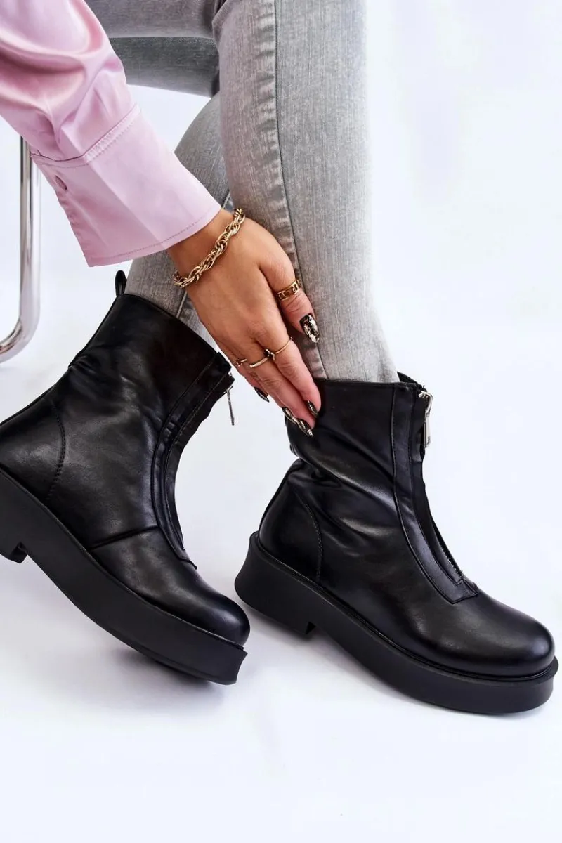 Boto Damskie Botki Na Suwak Na Platformie Czarne Laretto