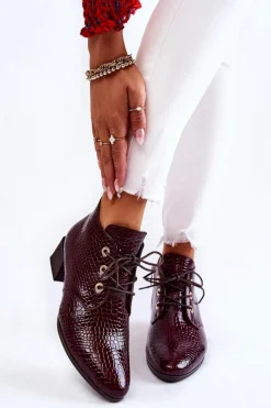 New Damskie Botki Na Suwak Wzór Krokodyl Bordowe Farrah Damskie Botki Zimowe Damskie|Botki Na Obcasie