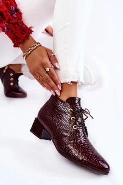 New Damskie Botki Na Suwak Wzór Krokodyl Bordowe Farrah Damskie Botki Zimowe Damskie|Botki Na Obcasie