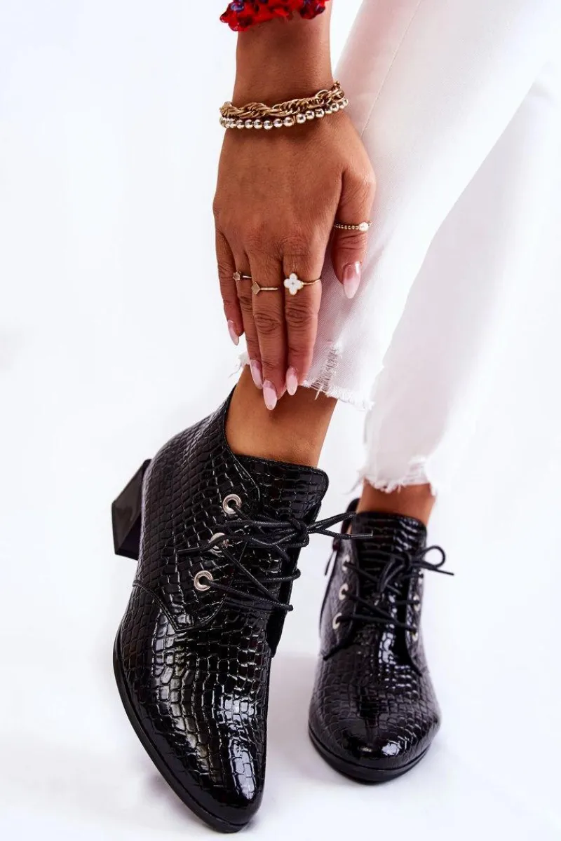 New Buty damskie Vinceza Damskie Botki Na Suwak Wzór Krokodyl Czarne Farrah