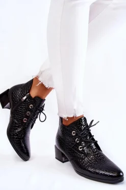 New Buty damskie Vinceza Damskie Botki Na Suwak Wzór Krokodyl Czarne Farrah