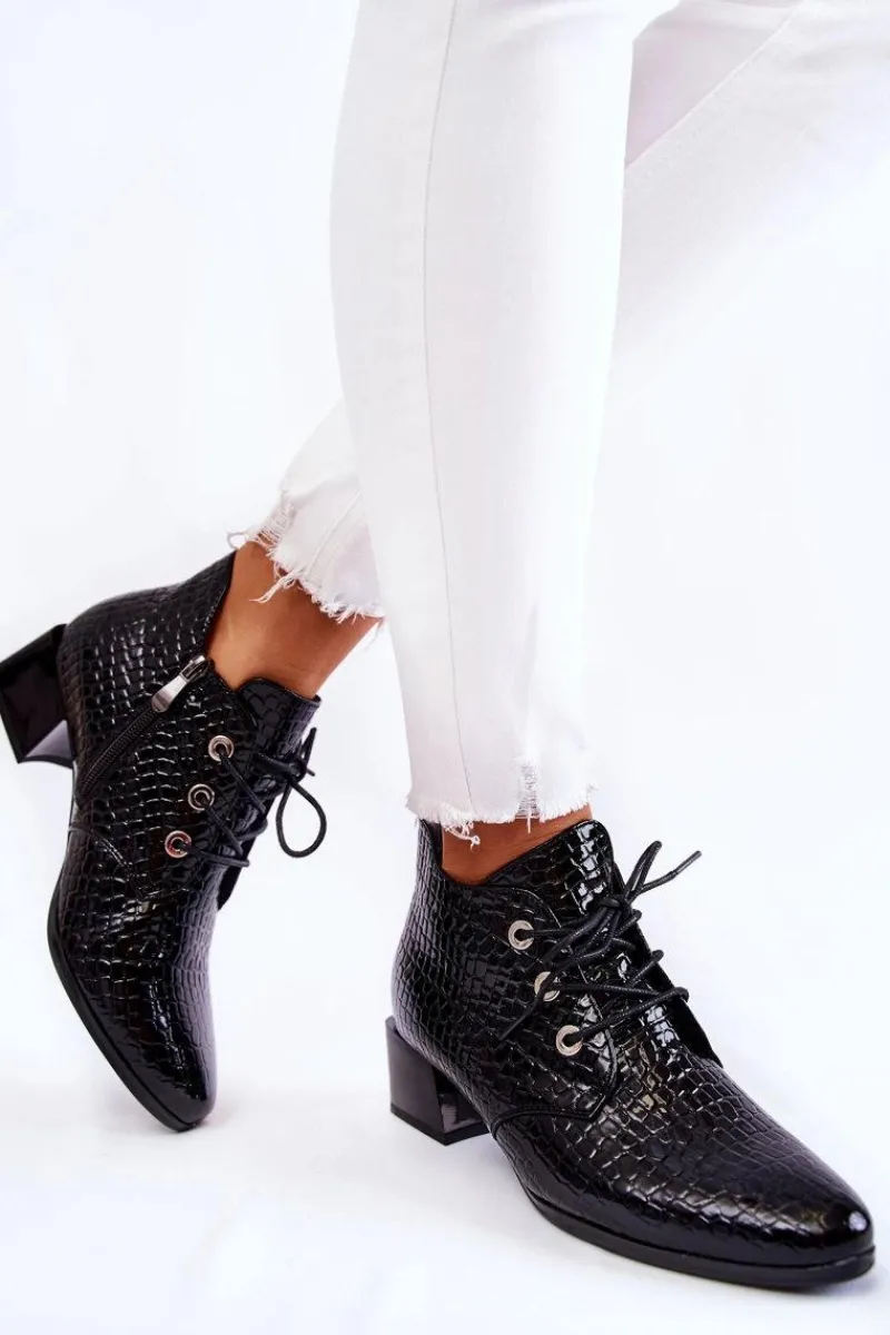 New Buty damskie Vinceza Damskie Botki Na Suwak Wzór Krokodyl Czarne Farrah