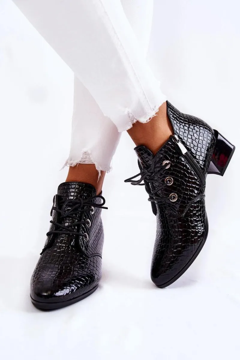 New Buty damskie Vinceza Damskie Botki Na Suwak Wzór Krokodyl Czarne Farrah
