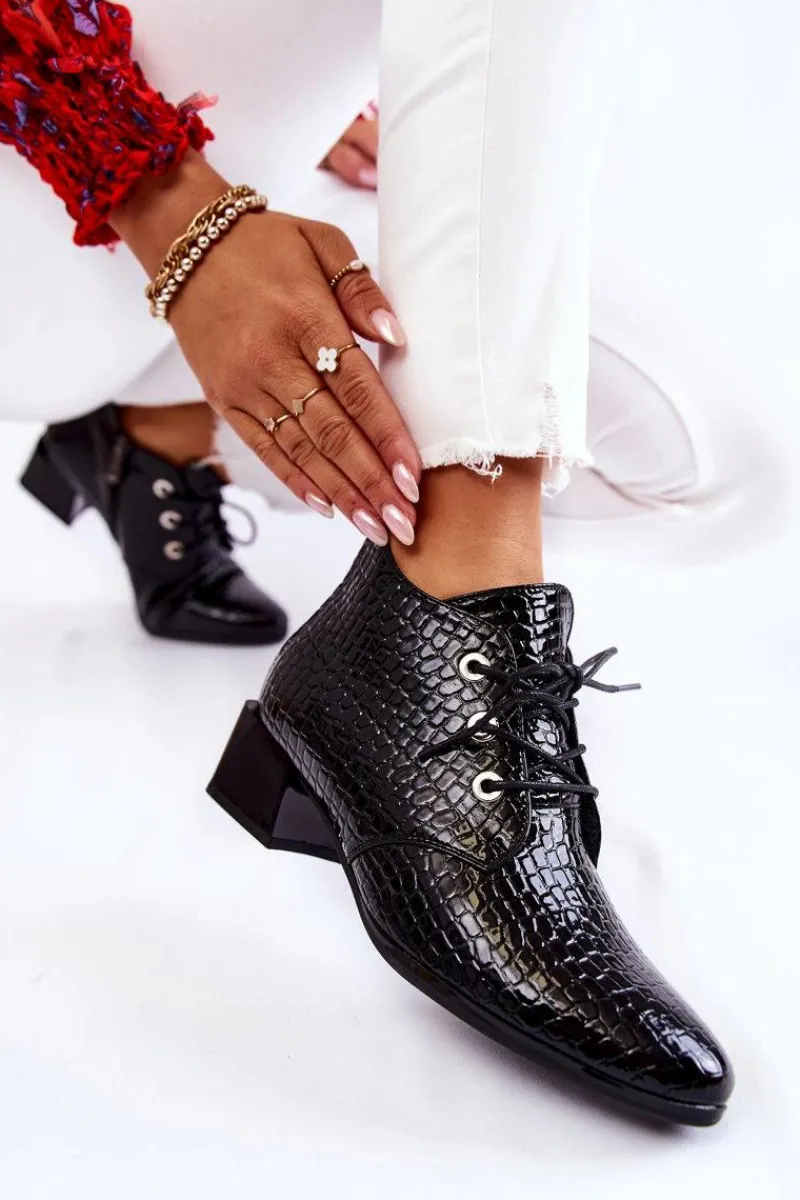 New Buty damskie Vinceza Damskie Botki Na Suwak Wzór Krokodyl Czarne Farrah