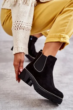 Best Damskie Botki Na Suwak Z Ćwiekami Czarne Afaries Damskie Czarne Botki|Botki Zimowe Damskie