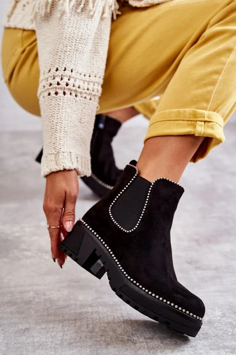 Best Damskie Botki Na Suwak Z Ćwiekami Czarne Afaries Damskie Czarne Botki|Botki Zimowe Damskie