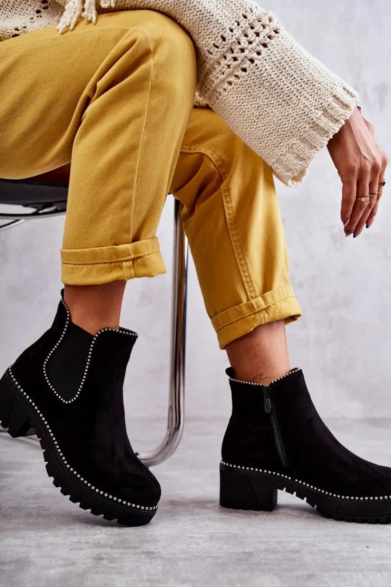 Best Damskie Botki Na Suwak Z Ćwiekami Czarne Afaries Damskie Czarne Botki|Botki Zimowe Damskie