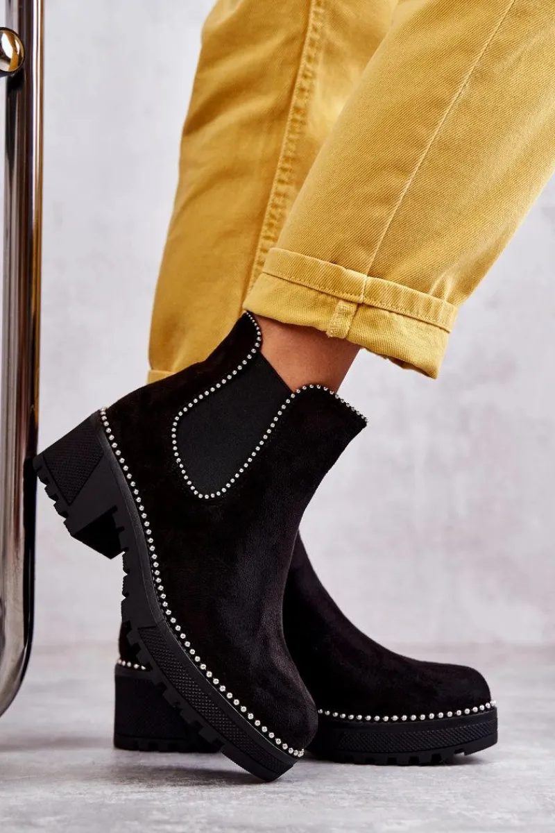 Best Damskie Botki Na Suwak Z Ćwiekami Czarne Afaries Damskie Czarne Botki|Botki Zimowe Damskie