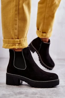 Best Damskie Botki Na Suwak Z Ćwiekami Czarne Afaries Damskie Czarne Botki|Botki Zimowe Damskie