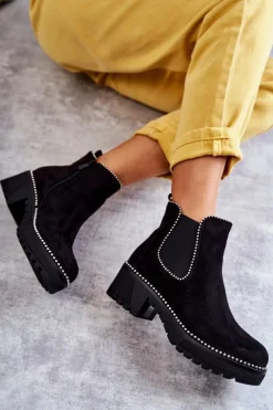 Best Damskie Botki Na Suwak Z Ćwiekami Czarne Afaries Damskie Czarne Botki|Botki Zimowe Damskie