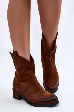 Hot Damskie Botki Na Suwak Z Ćwiekami Brązowe Lance Damskie Botki Wiosenne|Botki Zimowe Damskie