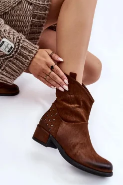Hot Damskie Botki Na Suwak Z Ćwiekami Brązowe Lance Damskie Botki Wiosenne|Botki Zimowe Damskie