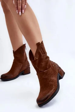 Hot Damskie Botki Na Suwak Z Ćwiekami Brązowe Lance Damskie Botki Wiosenne|Botki Zimowe Damskie