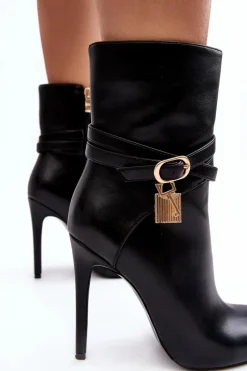 Sale Boto Damskie Botki Na Szpilce Z Paskami Czarne Casulle
