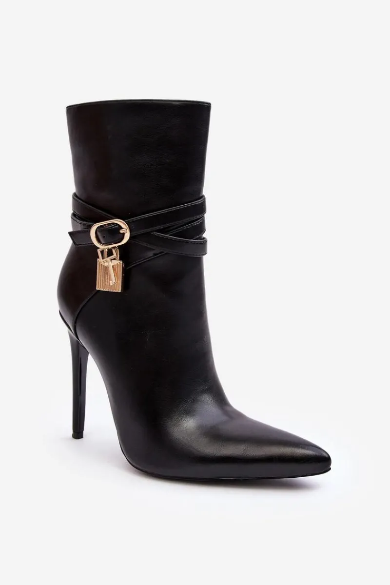 Sale Boto Damskie Botki Na Szpilce Z Paskami Czarne Casulle