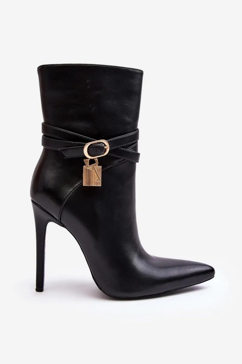 Sale Boto Damskie Botki Na Szpilce Z Paskami Czarne Casulle