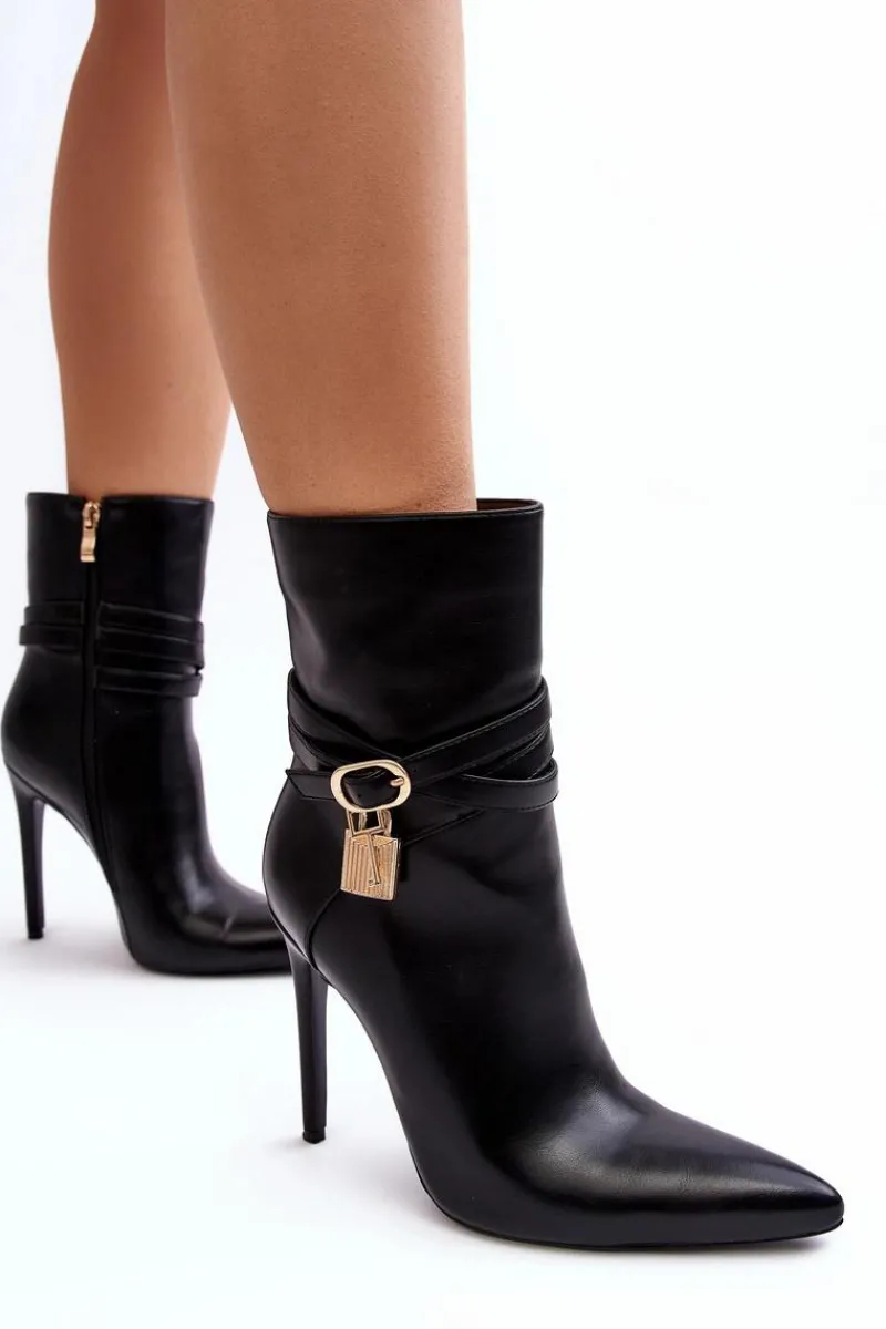 Sale Boto Damskie Botki Na Szpilce Z Paskami Czarne Casulle