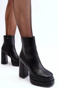 Discount Damskie Botki Na Wysokim Słupku I Platformie Czarne Sandstra Damskie Czarne Botki|Botki Zimowe Damskie