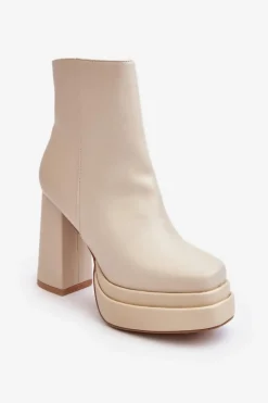 Hot Damskie Botki Na Wysokim Słupku I Platformie Jasnobeżowe Sandstra Damskie Botki Zimowe Damskie|Brązowe I Beżowe Botki