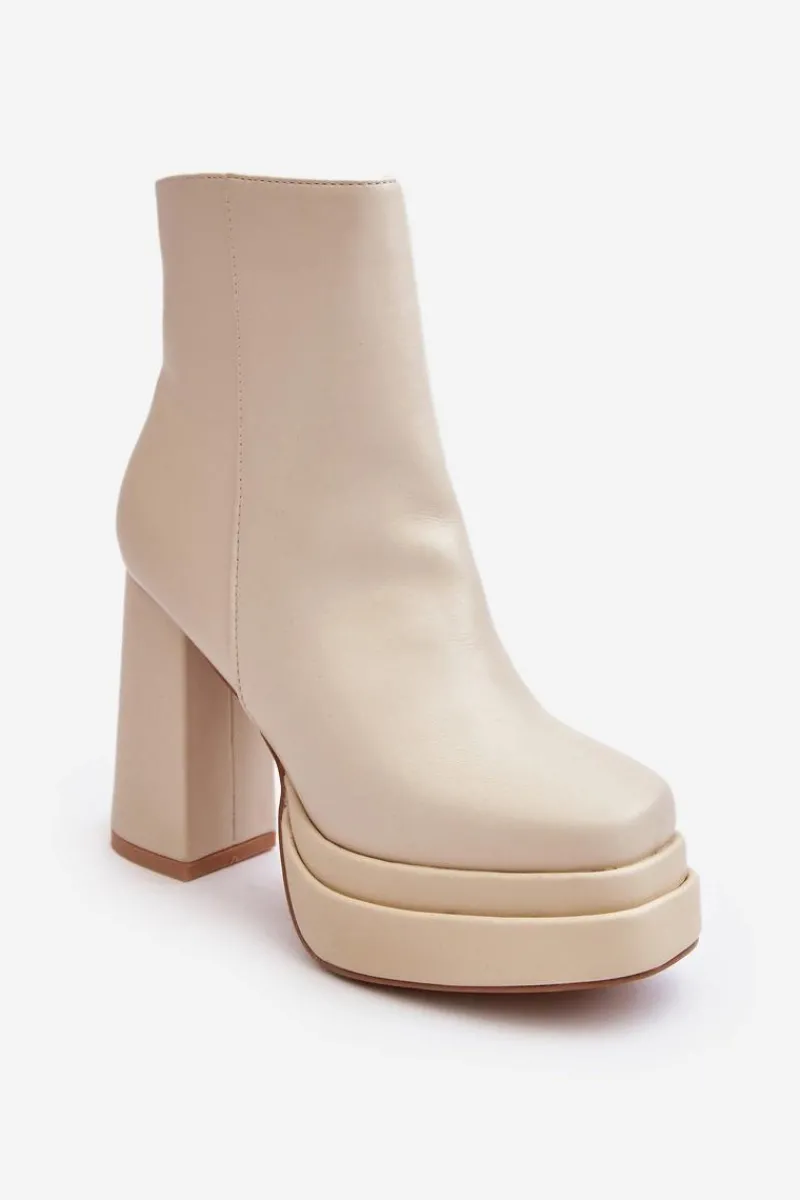 Hot Damskie Botki Na Wysokim Słupku I Platformie Jasnobeżowe Sandstra Damskie Botki Zimowe Damskie|Brązowe I Beżowe Botki