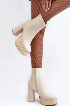 Hot Damskie Botki Na Wysokim Słupku I Platformie Jasnobeżowe Sandstra Damskie Botki Zimowe Damskie|Brązowe I Beżowe Botki