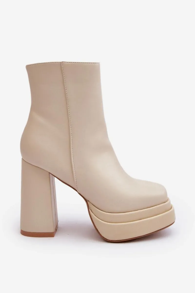 Hot Damskie Botki Na Wysokim Słupku I Platformie Jasnobeżowe Sandstra Damskie Botki Zimowe Damskie|Brązowe I Beżowe Botki