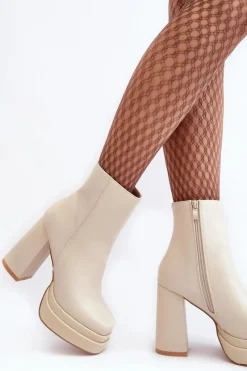 Hot Damskie Botki Na Wysokim Słupku I Platformie Jasnobeżowe Sandstra Damskie Botki Zimowe Damskie|Brązowe I Beżowe Botki