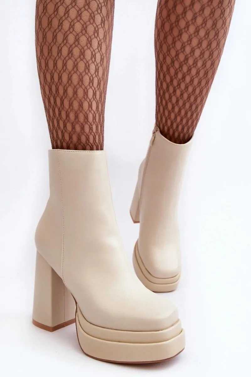 Hot Damskie Botki Na Wysokim Słupku I Platformie Jasnobeżowe Sandstra Damskie Botki Zimowe Damskie|Brązowe I Beżowe Botki