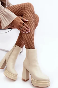 Hot Damskie Botki Na Wysokim Słupku I Platformie Jasnobeżowe Sandstra Damskie Botki Zimowe Damskie|Brązowe I Beżowe Botki