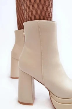 Hot Damskie Botki Na Wysokim Słupku I Platformie Jasnobeżowe Sandstra Damskie Botki Zimowe Damskie|Brązowe I Beżowe Botki