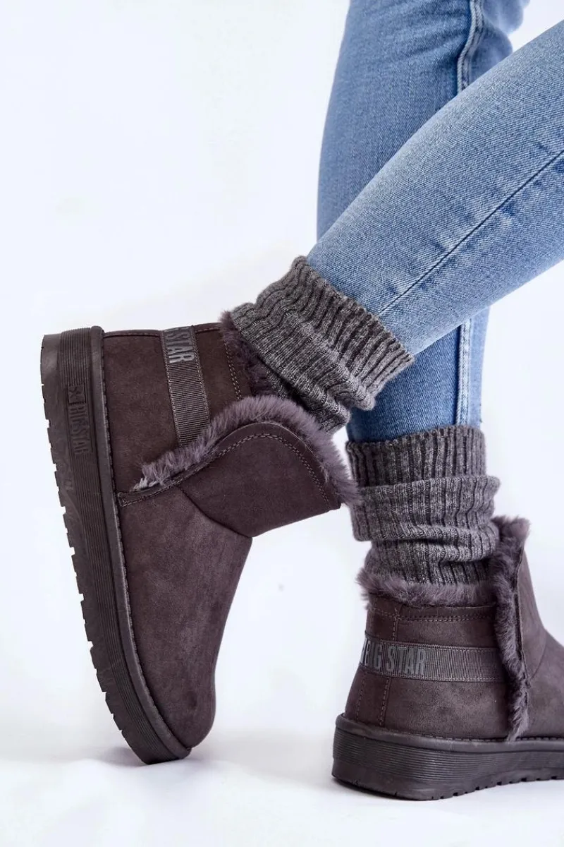 Śniegowce Damskie>Big Star Shoes Damskie Botki Śniegowce Big Star KK274623 Szare Szary