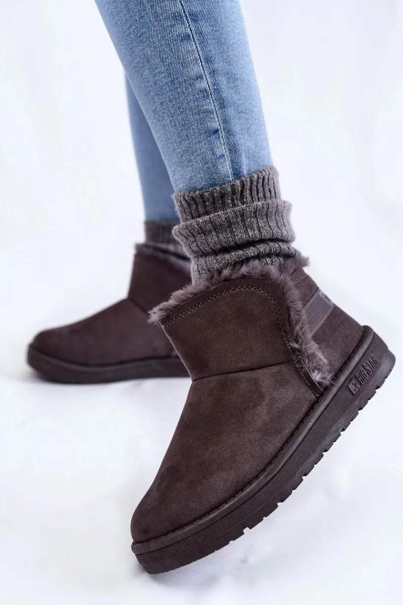 Śniegowce Damskie>Big Star Shoes Damskie Botki Śniegowce Big Star KK274623 Szare Szary