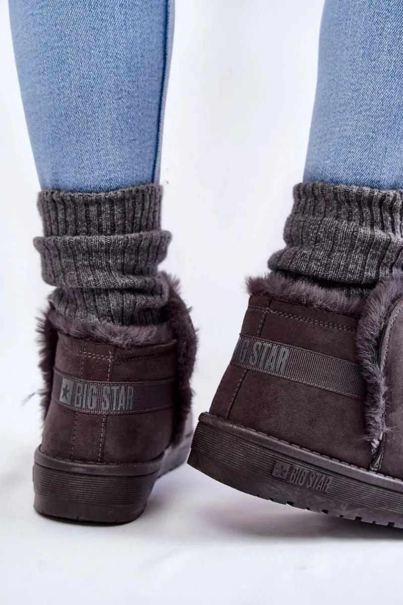 Śniegowce Damskie>Big Star Shoes Damskie Botki Śniegowce Big Star KK274623 Szare Szary