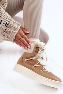 Sale Damskie Botki Śniegowce La.Fi 280072TA-QN Beżowe Damskie Śniegowce Damskie